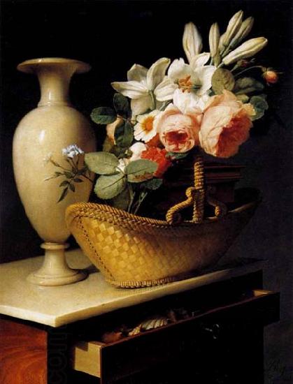 Antoine Berjon Still-Life with a Basket of Flowers China oil painting art
